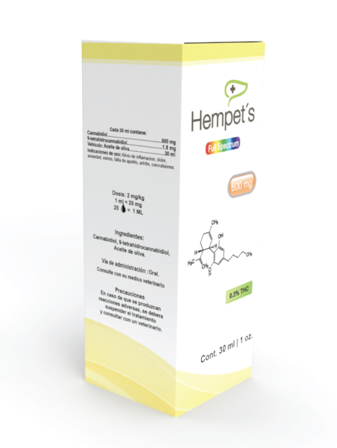 Imagen recortada de la caja de Aceite de CBD full spectrum 600 Mg de Hempets