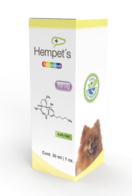 Caja del aceite de CBD Full Spectrum Hempets 300 Mg, diseñado para el bienestar de las mascotas